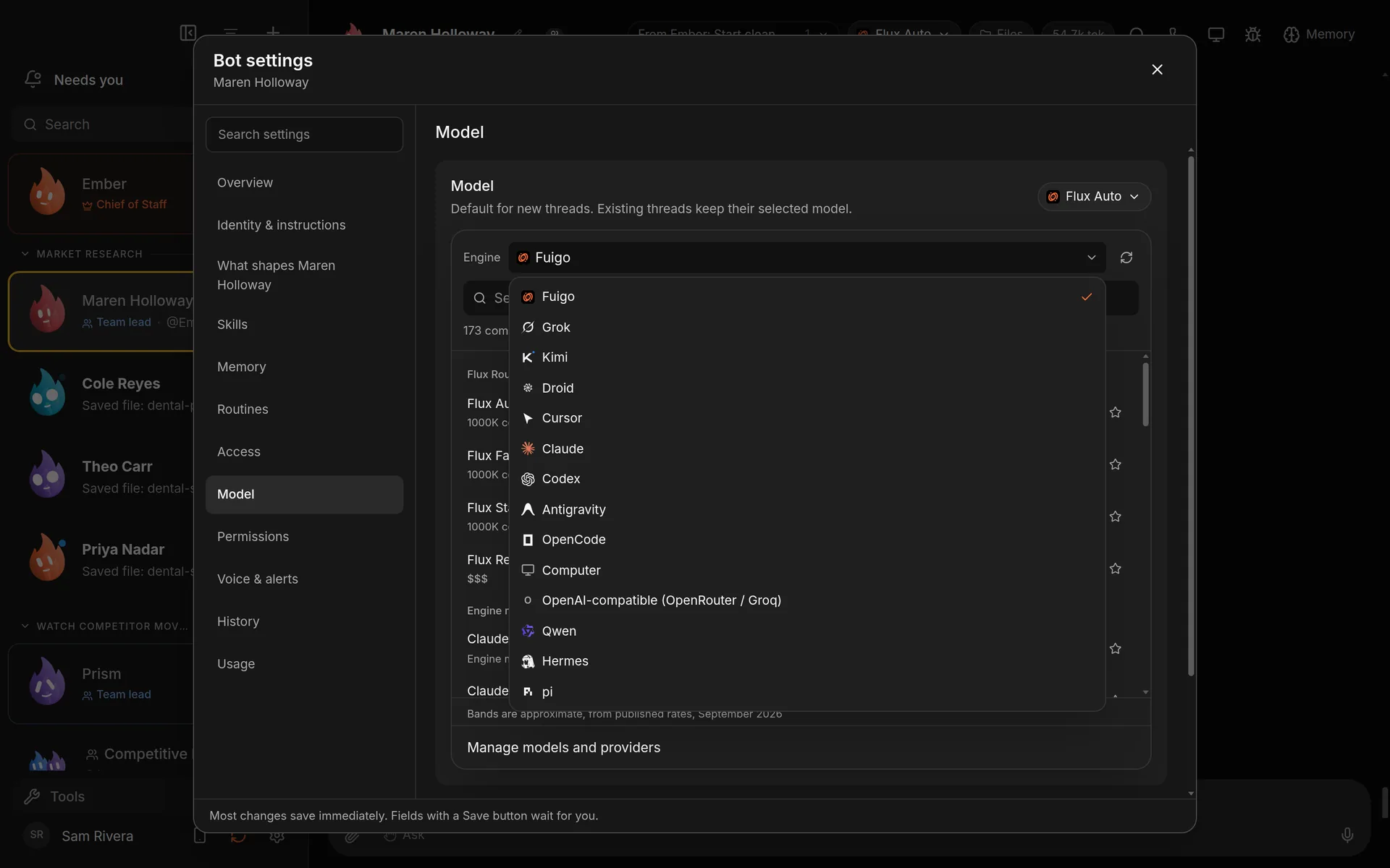 Choosing an engine for each bot